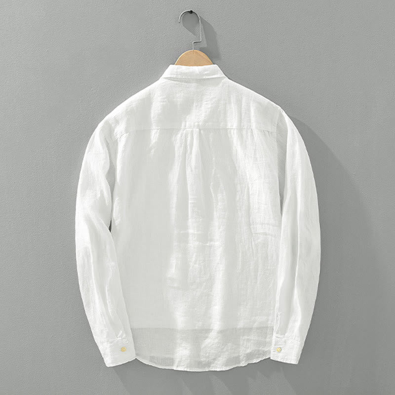 Buddha Stones Solid Color Loose Long Sleeve Half Button Shirt Linen Men Clothing - image 2
