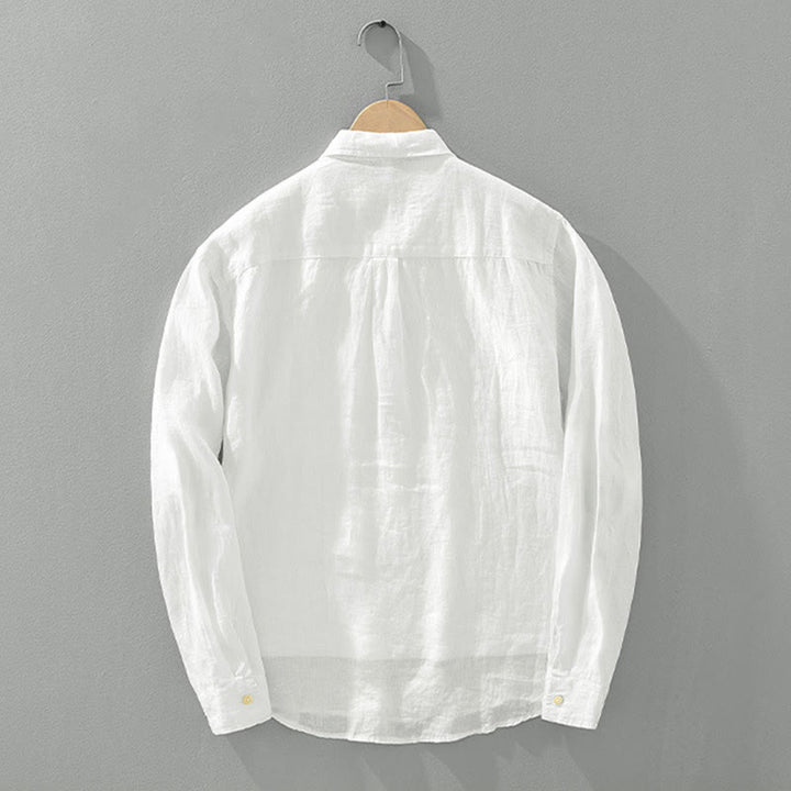 Buddha Stones Solid Color Loose Long Sleeve Half Button Shirt Linen Men Clothing - image 2