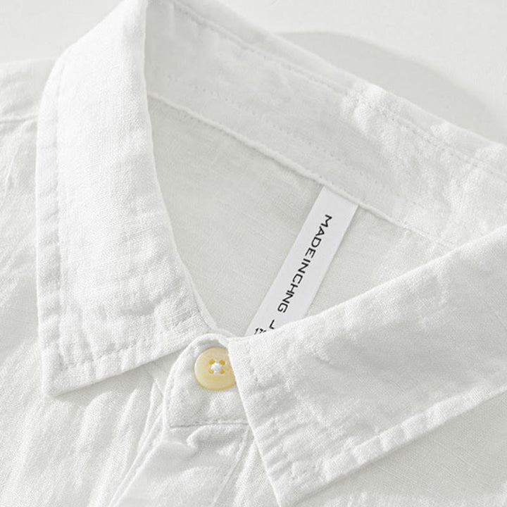 Buddha Stones Solid Color Loose Long Sleeve Half Button Shirt Linen Men Clothing - image 3