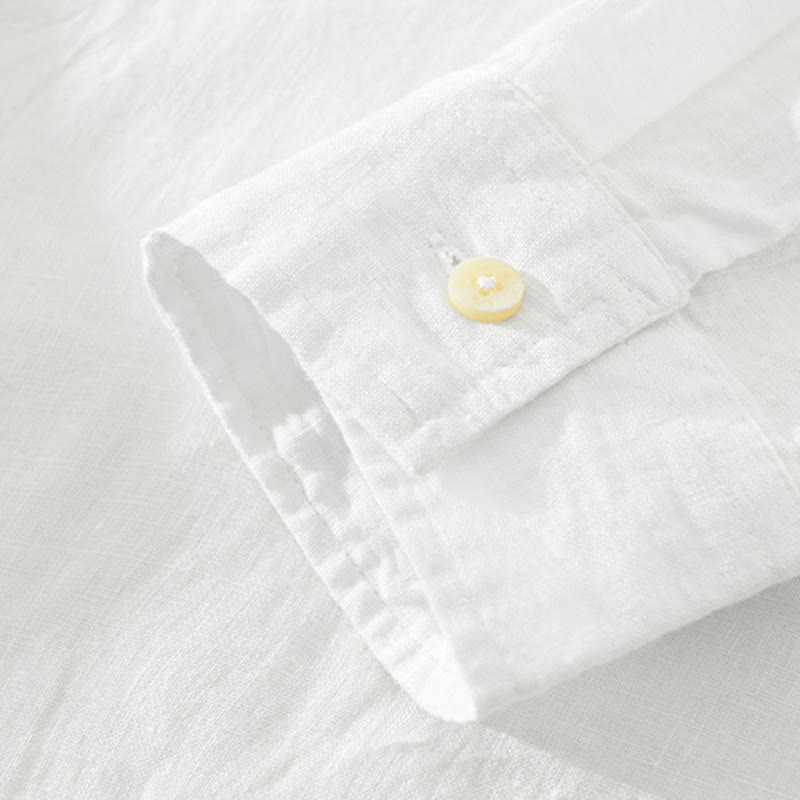 Buddha Stones Solid Color Loose Long Sleeve Half Button Shirt Linen Men Clothing - image 3