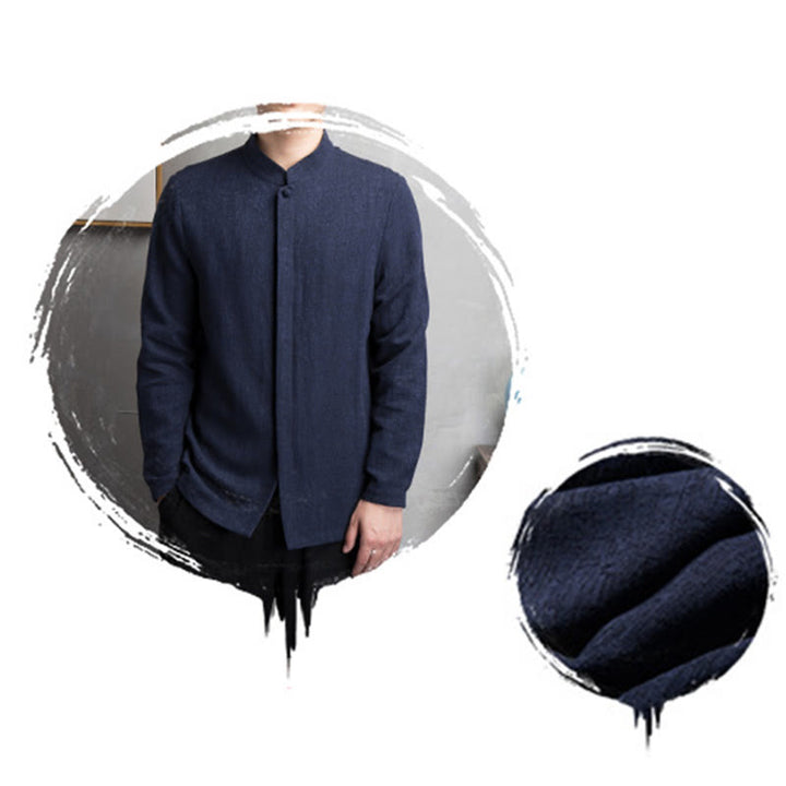 Buddha Stones Solid Color Chinese Tang Suit Cotton Linen Jacket Men Clothing - image 17