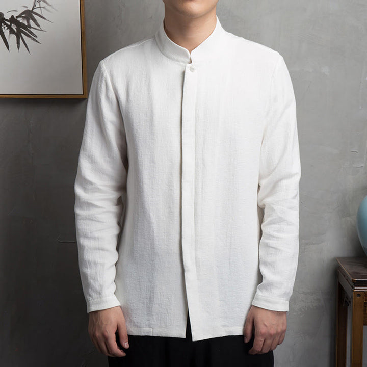 Buddha Stones Solid Color Chinese Tang Suit Cotton Linen Jacket Men Clothing - White - US/UK/AU44，EU54 (4XL) - image 5