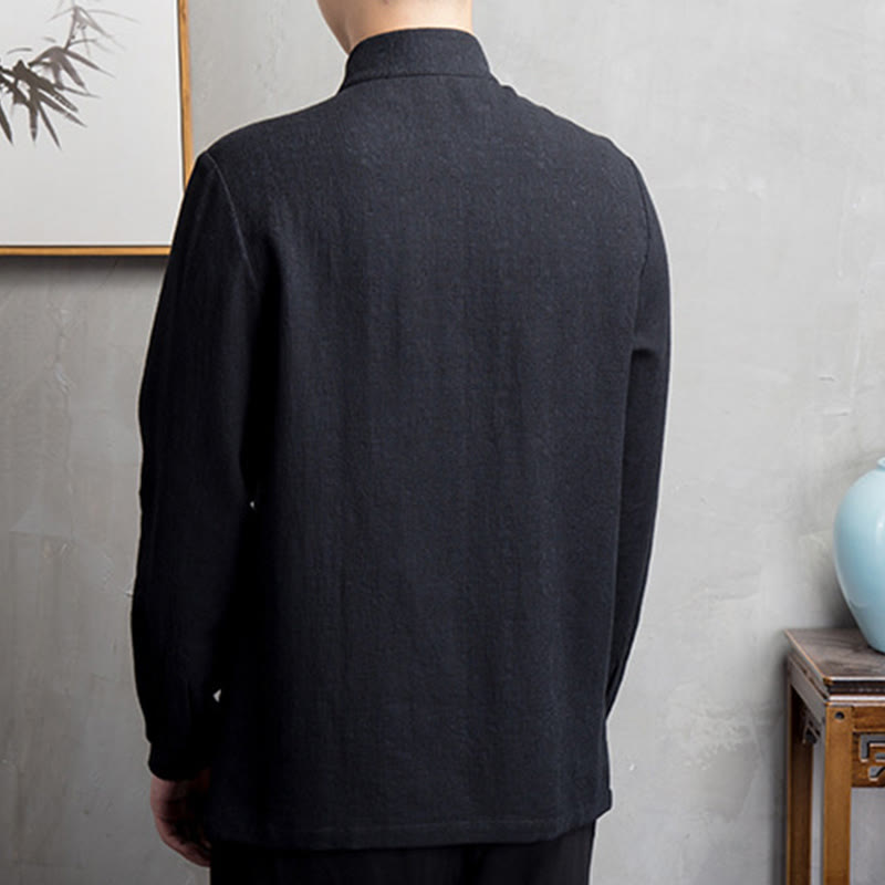 Buddha Stones Solid Color Chinese Tang Suit Cotton Linen Jacket Men Clothing - image 12