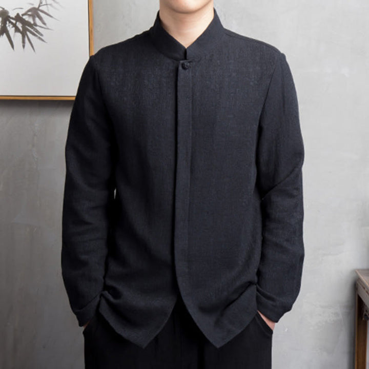Buddha Stones Solid Color Chinese Tang Suit Cotton Linen Jacket Men Clothing - Black - US/UK/AU44，EU54 (4XL) - image 9