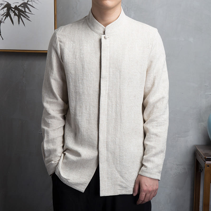 Buddha Stones Solid Color Chinese Tang Suit Cotton Linen Jacket Men Clothing - Linen - US/UK/AU44，EU54 (4XL) - image 1