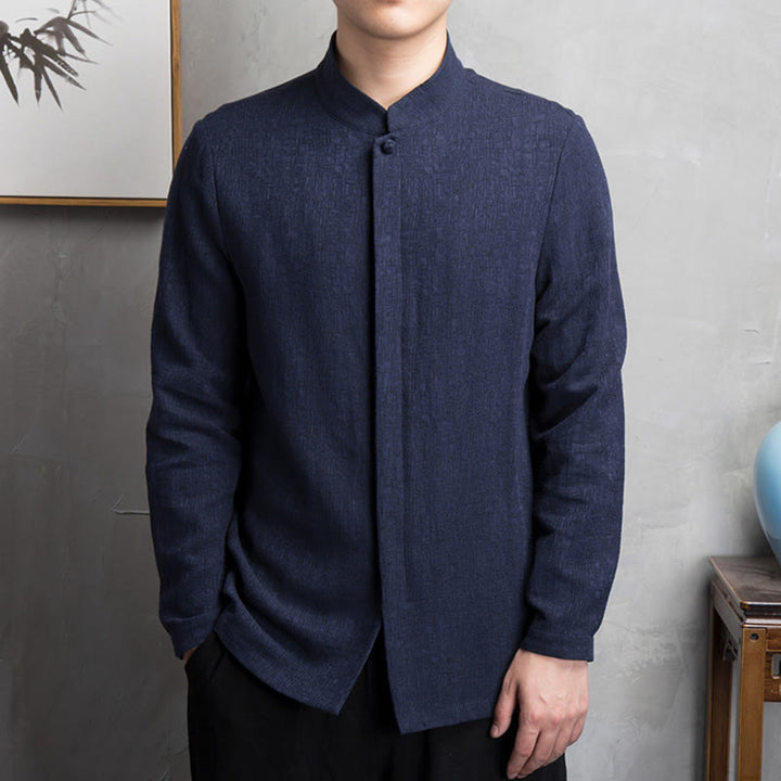Buddha Stones Solid Color Chinese Tang Suit Cotton Linen Jacket Men Clothing - Navy Blue - US/UK/AU42，EU52 (4XL) - image 12