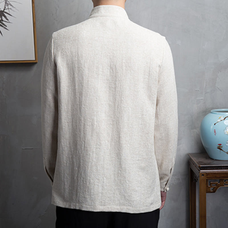 Buddha Stones Solid Color Chinese Tang Suit Cotton Linen Jacket Men Clothing - image 3
