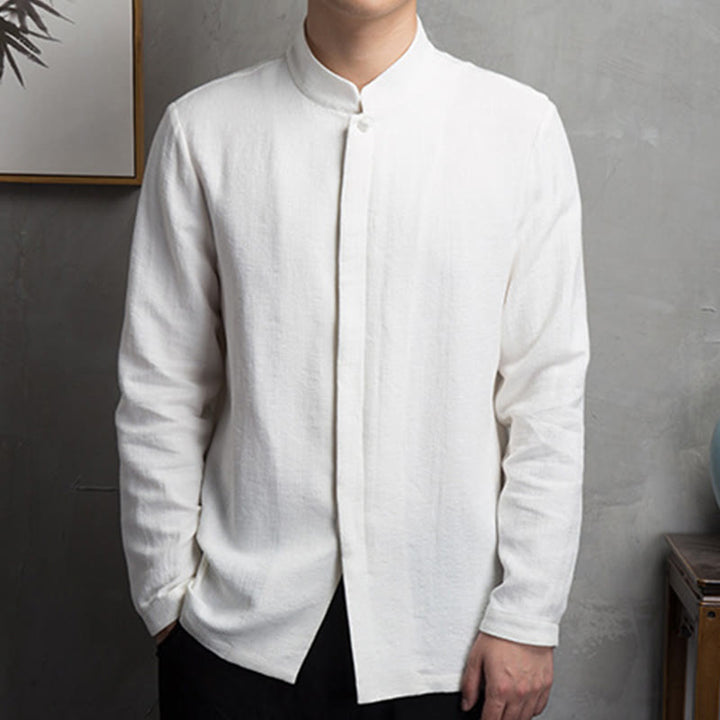 Buddha Stones Solid Color Chinese Tang Suit Cotton Linen Jacket Men Clothing - image 6