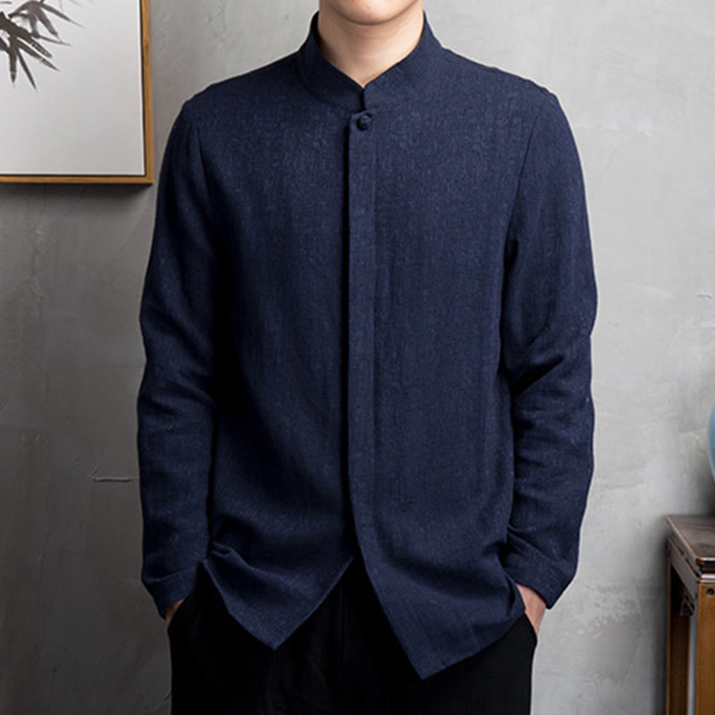 Buddha Stones Solid Color Chinese Tang Suit Cotton Linen Jacket Men Clothing - image 13