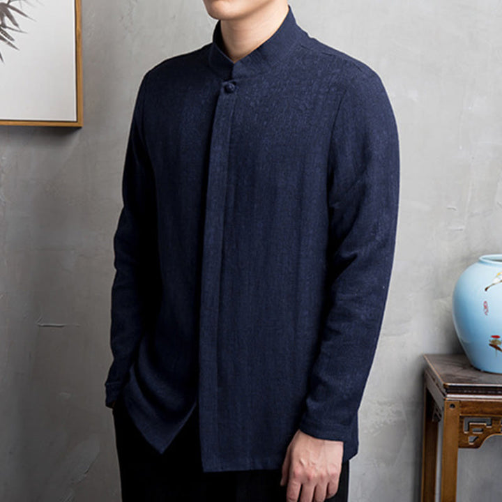Buddha Stones Solid Color Chinese Tang Suit Cotton Linen Jacket Men Clothing - image 15