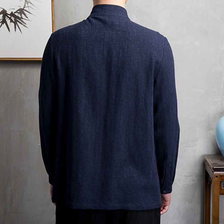 Buddha Stones Solid Color Chinese Tang Suit Cotton Linen Jacket Men Clothing - image 16