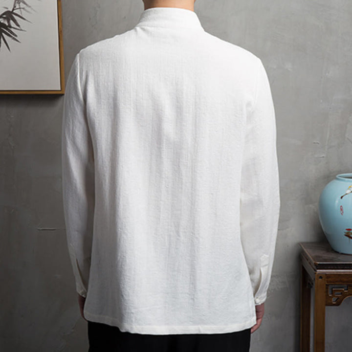 Buddha Stones Solid Color Chinese Tang Suit Cotton Linen Jacket Men Clothing - image 8