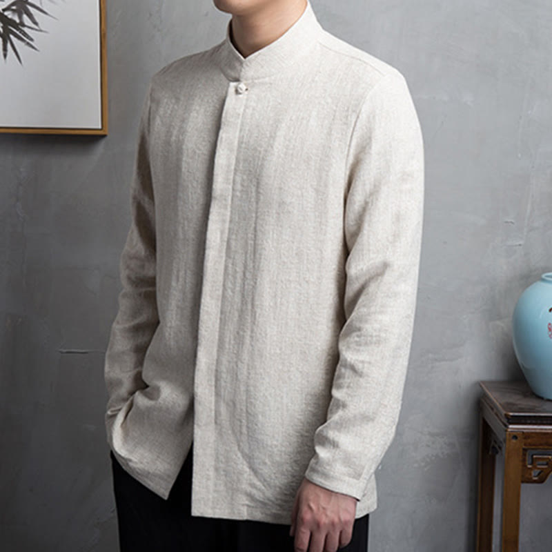 Buddha Stones Solid Color Chinese Tang Suit Cotton Linen Jacket Men Clothing - image 2