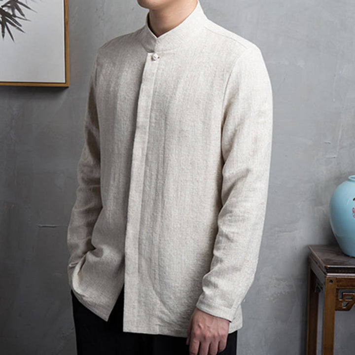 Buddha Stones Solid Color Chinese Tang Suit Cotton Linen Jacket Men Clothing - image 2