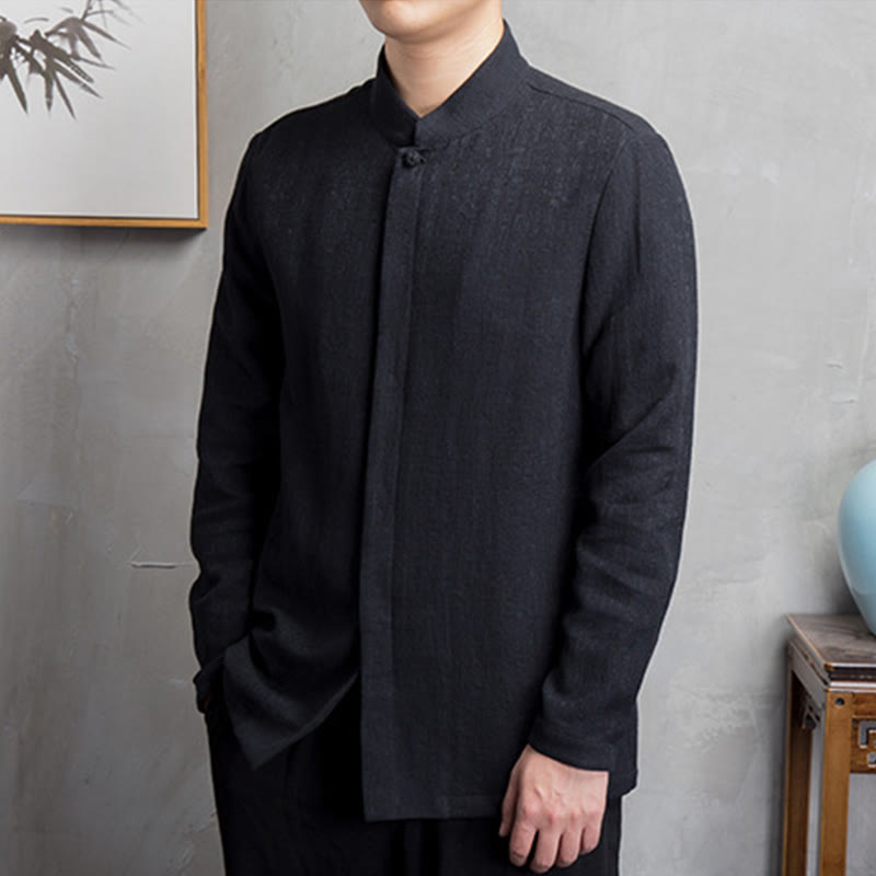 Buddha Stones Solid Color Chinese Tang Suit Cotton Linen Jacket Men Clothing - image 11