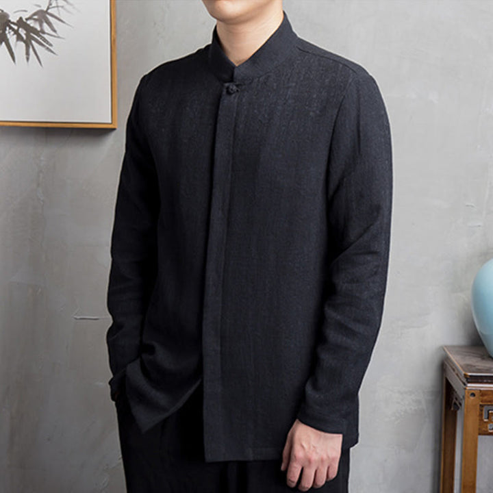 Buddha Stones Solid Color Chinese Tang Suit Cotton Linen Jacket Men Clothing - image 9