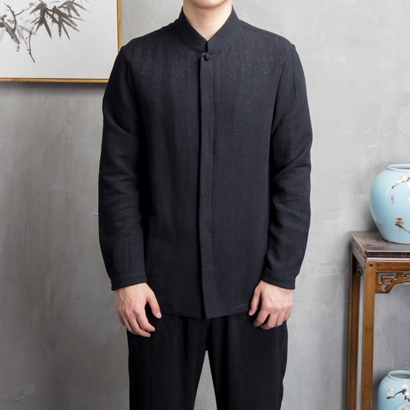 Buddha Stones Solid Color Chinese Tang Suit Cotton Linen Jacket Men Clothing - image 10