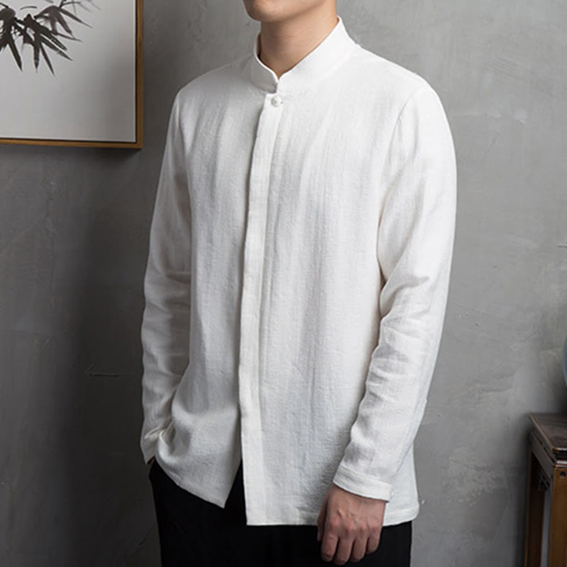 Buddha Stones Solid Color Chinese Tang Suit Cotton Linen Jacket Men Clothing - image 5