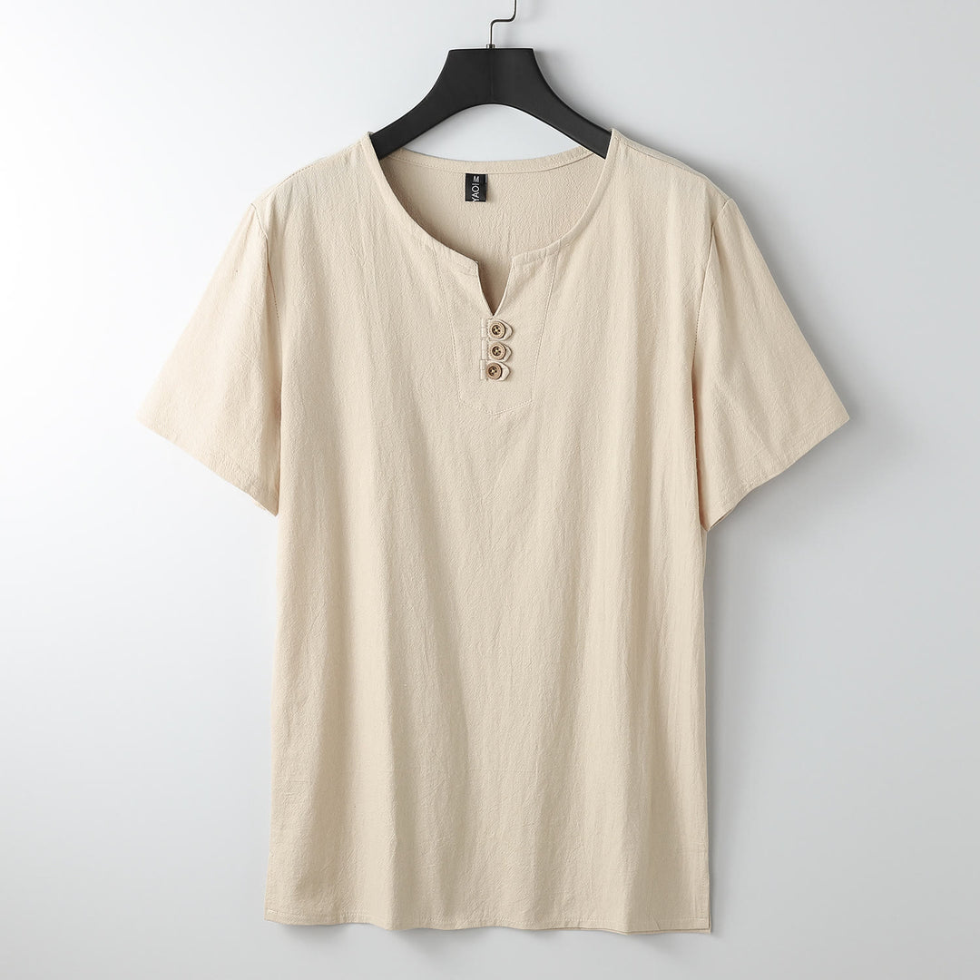 Buddha Stones Men's T-Shirt Solid Color Top Short Sleeve Three-button V Collar Soft Cotton Shirt - Moccasin - US/UK/AU54，EU64 (9XL) - image 13