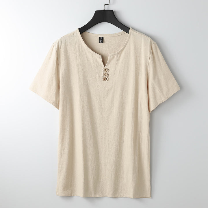 Buddha Stones Men's T-Shirt Solid Color Top Short Sleeve Three-button V Collar Soft Cotton Shirt - Moccasin - US/UK/AU54，EU64 (9XL) - image 13