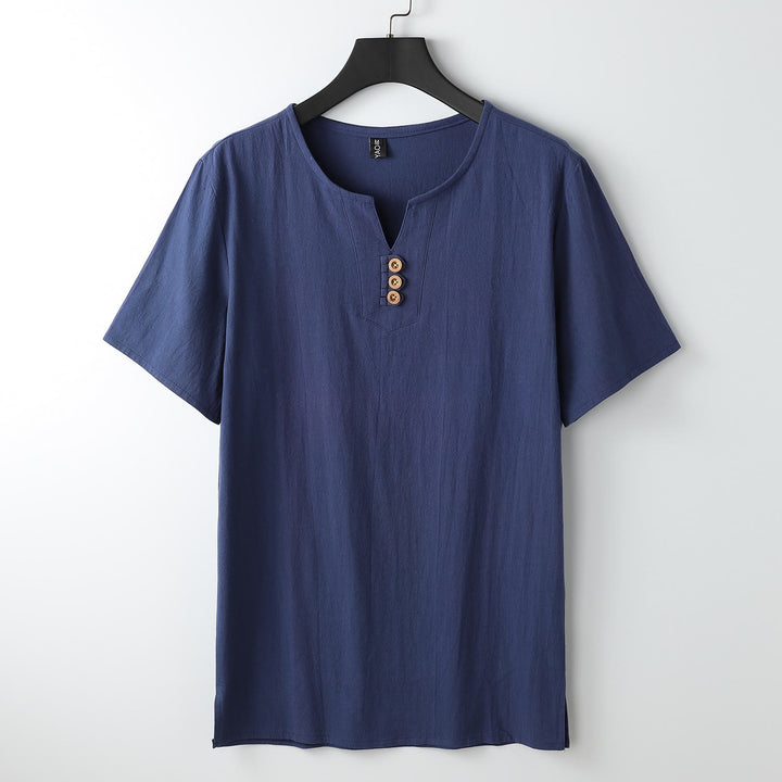 Buddha Stones Men's T-Shirt Solid Color Top Short Sleeve Three-button V Collar Soft Cotton Shirt - MidnightBlue - US/UK/AU54，EU64 (9XL) - image 14
