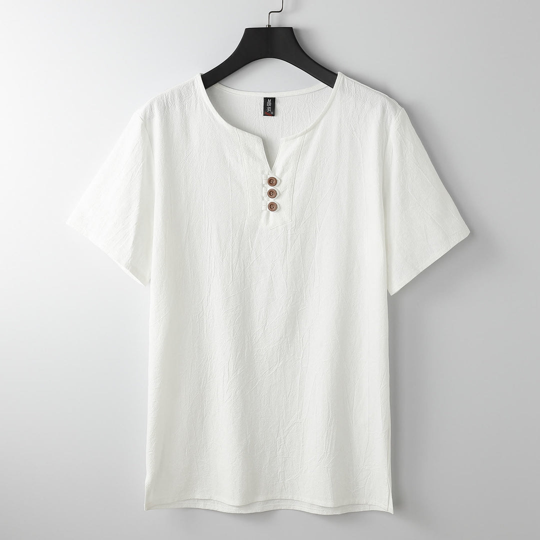 Buddha Stones Men's T-Shirt Solid Color Top Short Sleeve Three-button V Collar Soft Cotton Shirt - White - US/UK/AU54，EU64 (9XL) - image 11