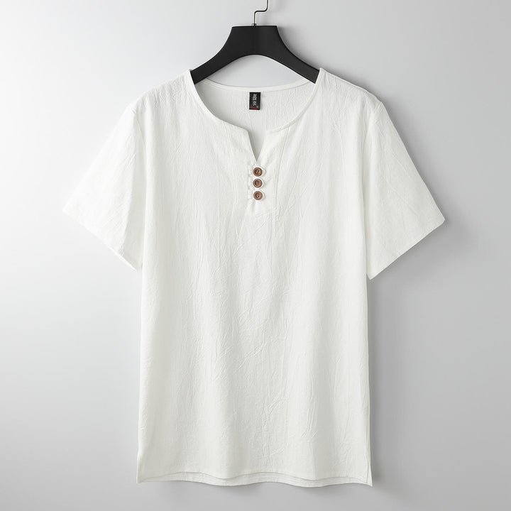 Buddha Stones Men's T-Shirt Solid Color Top Short Sleeve Three-button V Collar Soft Cotton Shirt - White - US/UK/AU54，EU64 (9XL) - image 11