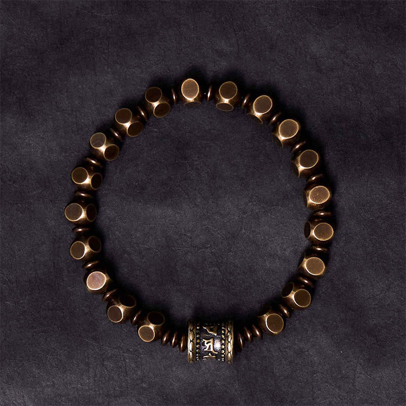 Buddha Stones Tibetan Om Mani Padme Hum Carved Copper Brass Amulet Focus Bracelet