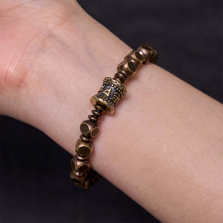 Buddha Stones Tibetan Om Mani Padme Hum Carved Copper Brass Amulet Focus Bracelet