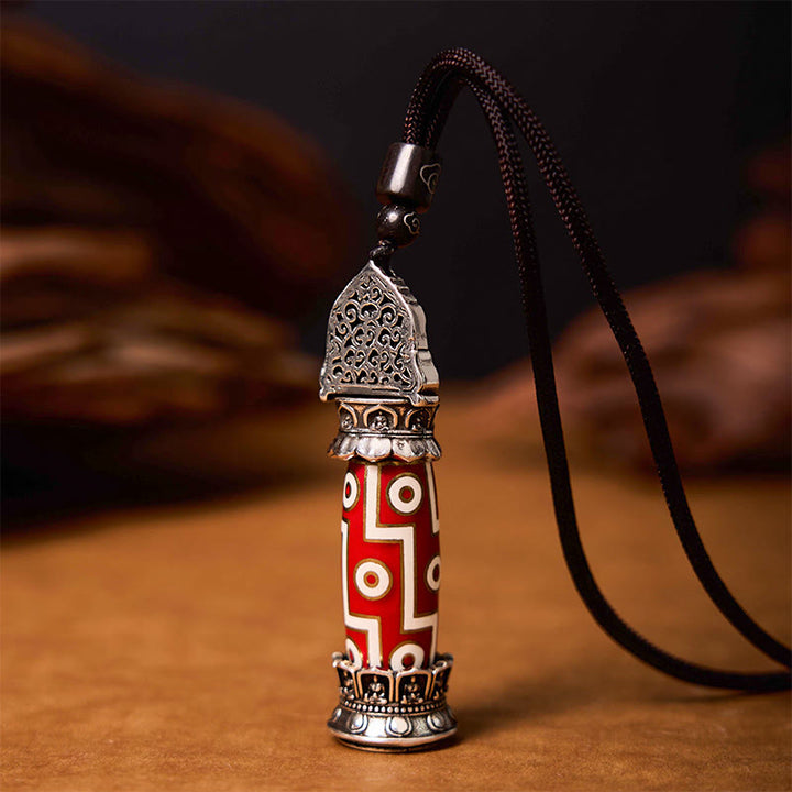 Buddha Stones Tibetan Medicine Buddha Nine-Eye Dzi Bead Protection Necklace Pendant - image 3