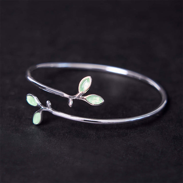 Buddha Stones Leaf Pattern Cat Eye Support Cuff Bracelet Bangle - image 2