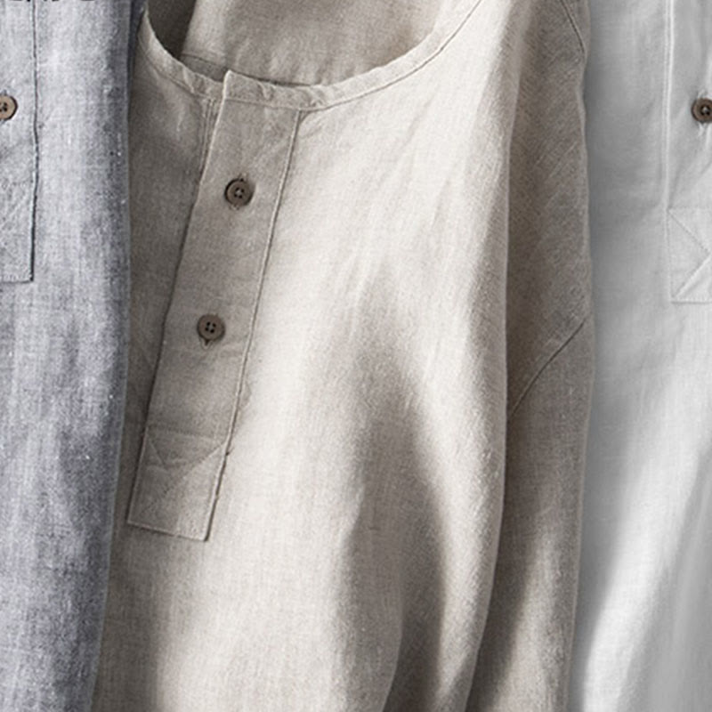Buddha Stones Solid Color Long Sleeve Button Shirt Linen Men Clothing - image 15