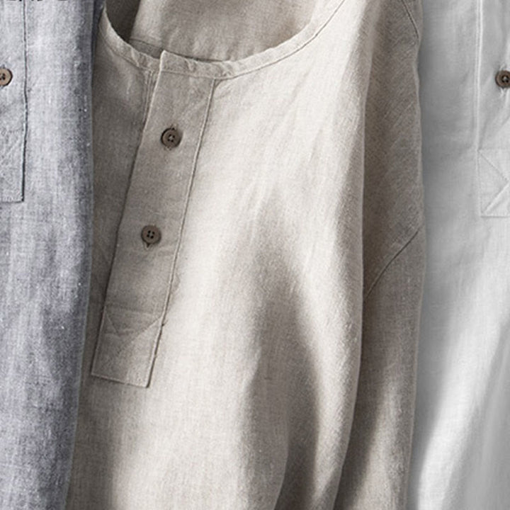 Buddha Stones Solid Color Long Sleeve Button Shirt Linen Men Clothing - image 15