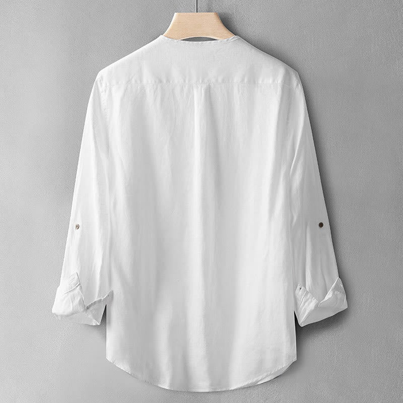 Buddha Stones Solid Color Long Sleeve Button Shirt Linen Men Clothing - image 13