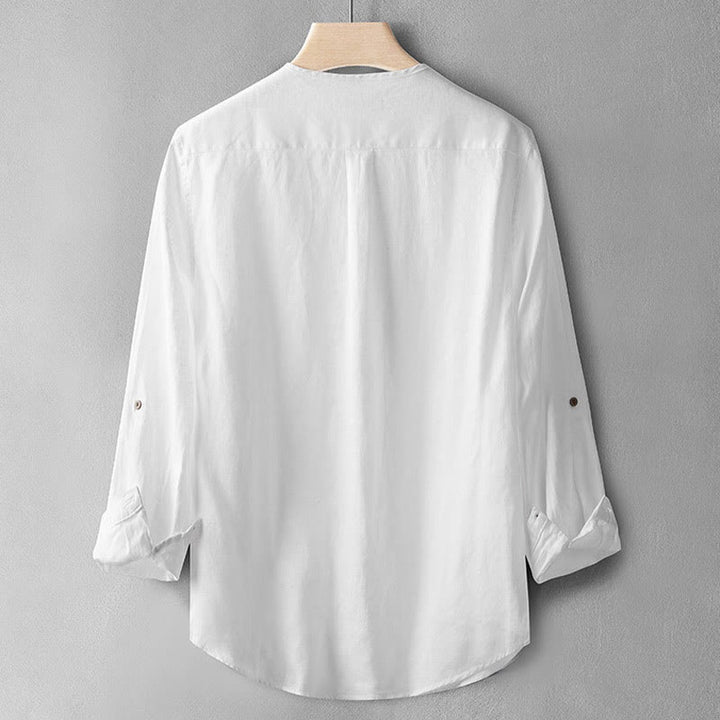 Buddha Stones Solid Color Long Sleeve Button Shirt Linen Men Clothing - image 13