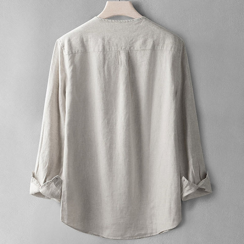 Buddha Stones Solid Color Long Sleeve Button Shirt Linen Men Clothing - image 12
