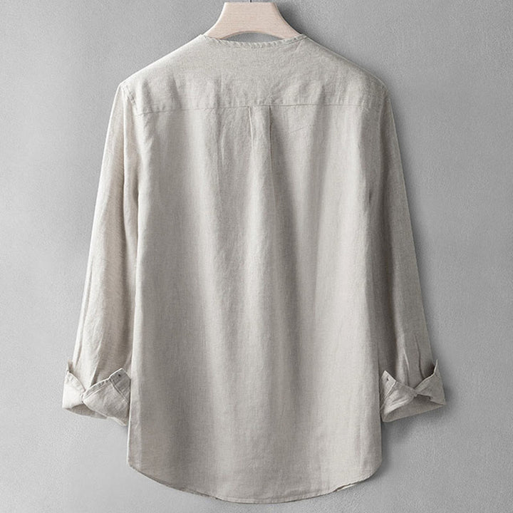 Buddha Stones Solid Color Long Sleeve Button Shirt Linen Men Clothing - image 12