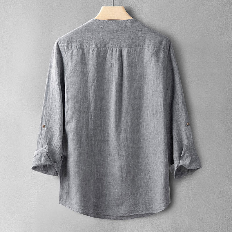 Buddha Stones Solid Color Long Sleeve Button Shirt Linen Men Clothing - image 14