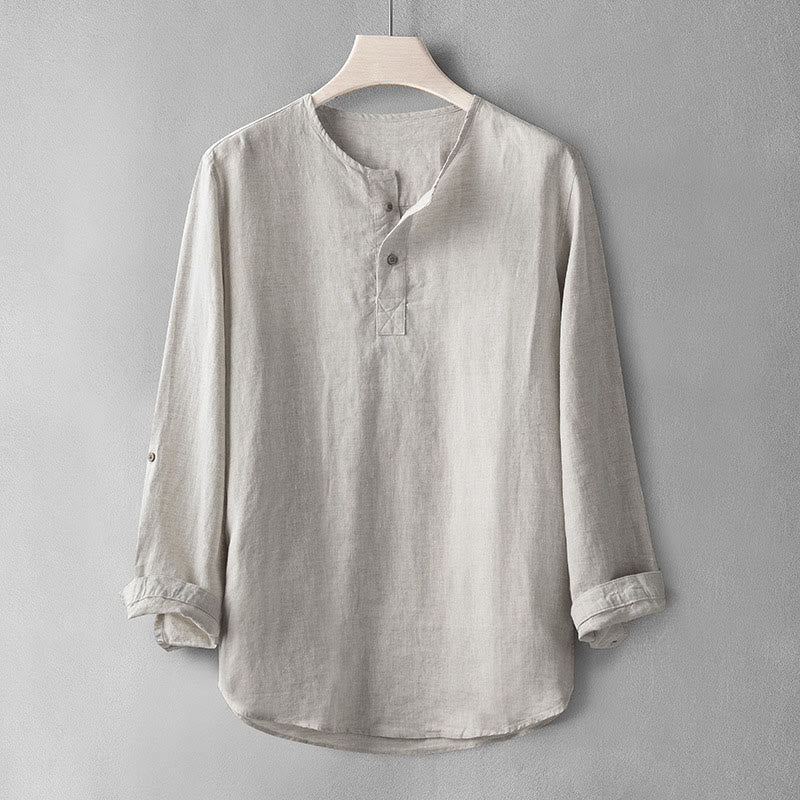 Buddha Stones Solid Color Long Sleeve Button Shirt Linen Men Clothing - Gainsboro - US/UK/AU42，EU52 (3XL) - image 0