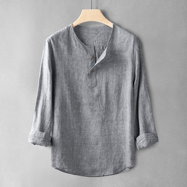 Buddha Stones Solid Color Long Sleeve Button Shirt Linen Men Clothing - DarkGray - US/UK/AU42，EU52 (3XL) - image 3