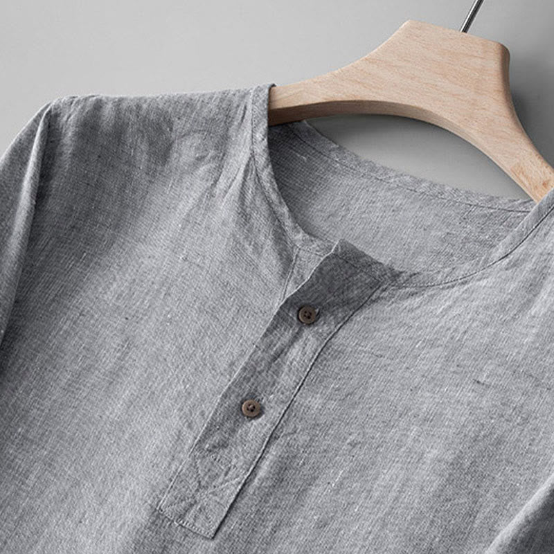 Buddha Stones Solid Color Long Sleeve Button Shirt Linen Men Clothing - image 7