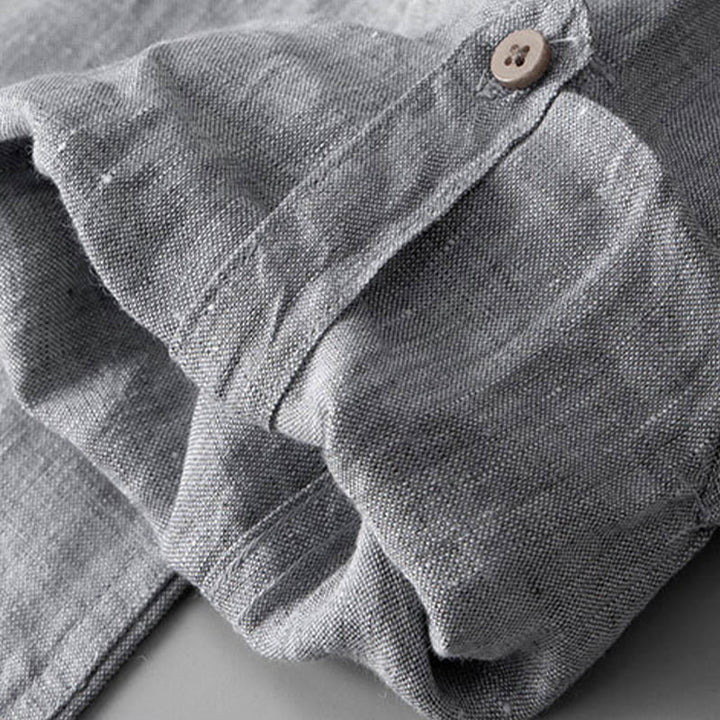 Buddha Stones Solid Color Long Sleeve Button Shirt Linen Men Clothing - image 10