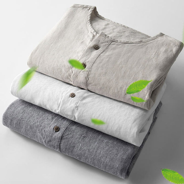 Buddha Stones Solid Color Long Sleeve Button Shirt Linen Men Clothing - image 5