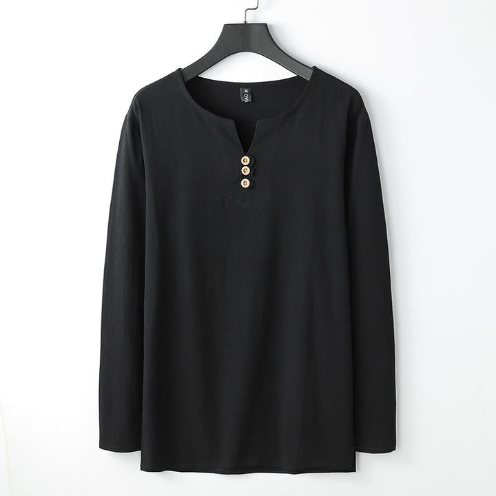 Buddha Stones Solid Color Long Sleeve Button Shirt Cotton Linen Men Clothing - Black - US/UK/AU54，EU64 (9XL) - image 4