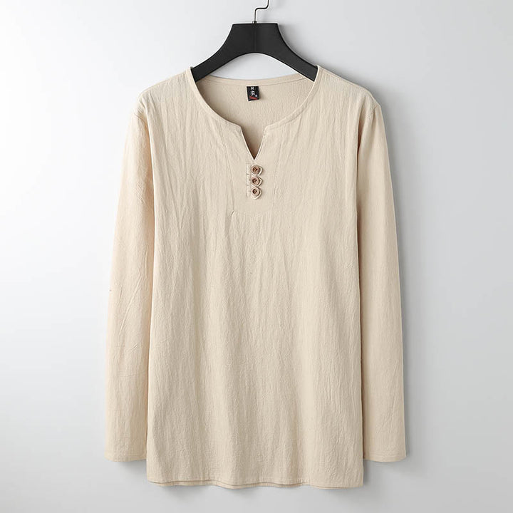 Buddha Stones Solid Color Long Sleeve Button Shirt Cotton Linen Men Clothing - Cornsilk - US/UK/AU54，EU64 (9XL) - image 5