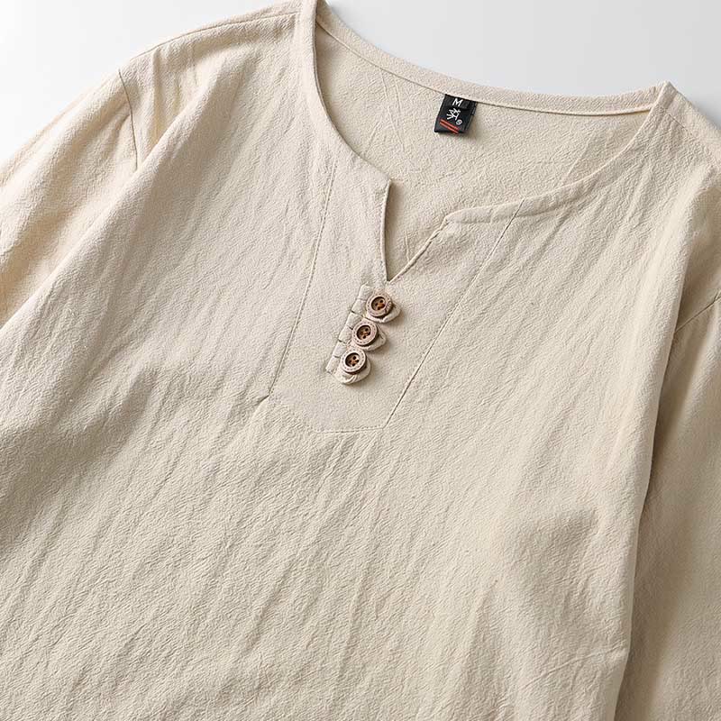 Buddha Stones Solid Color Long Sleeve Button Shirt Cotton Linen Men Clothing - image 7