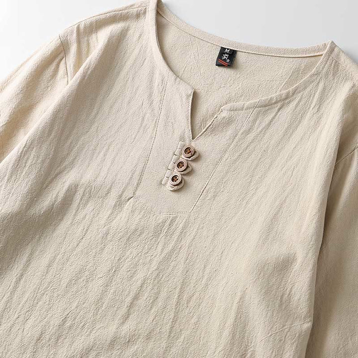 Buddha Stones Solid Color Long Sleeve Button Shirt Cotton Linen Men Clothing - image 7