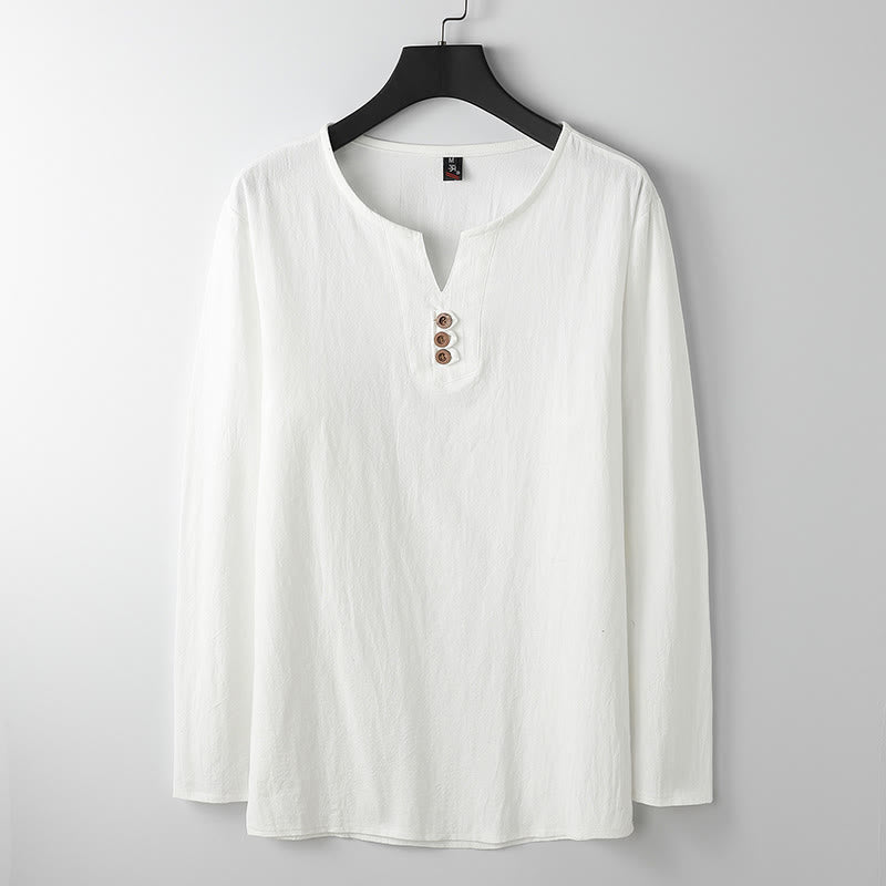 Buddha Stones Solid Color Long Sleeve Button Shirt Cotton Linen Men Clothing - White - US/UK/AU54，EU64 (9XL) - image 2