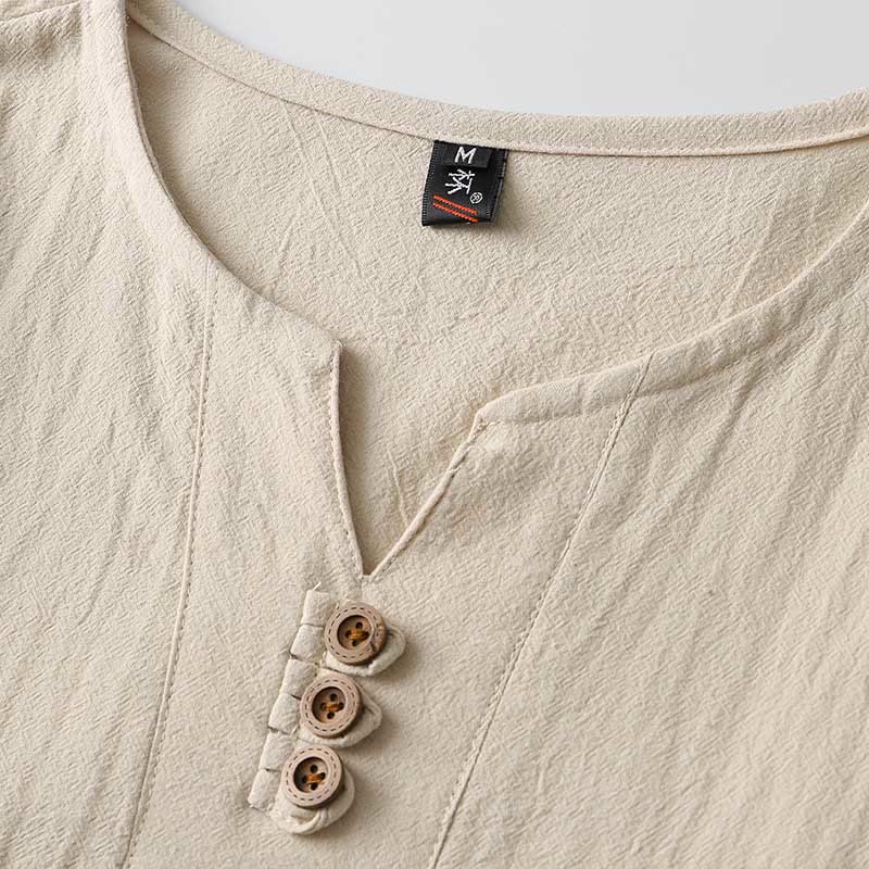 Buddha Stones Solid Color Long Sleeve Button Shirt Cotton Linen Men Clothing - image 6
