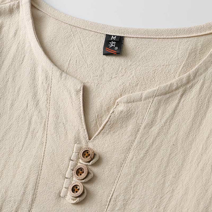 Buddha Stones Solid Color Long Sleeve Button Shirt Cotton Linen Men Clothing - image 6
